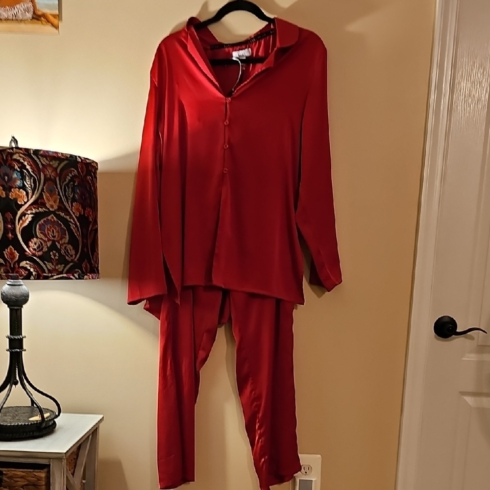 Chic Red Satin Pajama Set